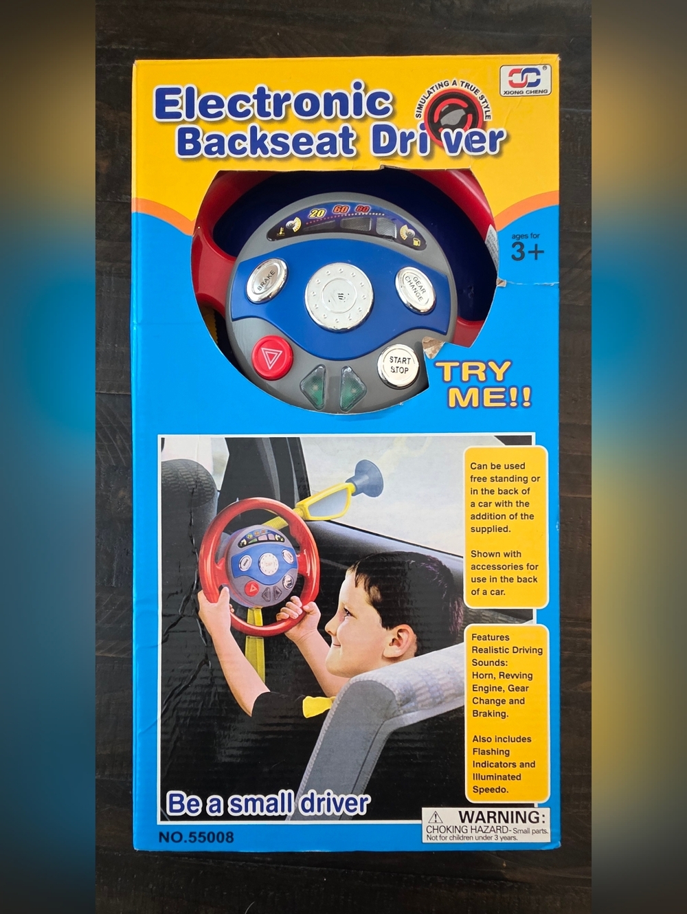 Electronic Kids Rear Seat Toy Steering Wheel - Red, Blue & Yellow